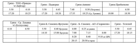 Расписание движения автобусов по пригородным маршрутам с 14 апреля 2020г. АО "Грязинское АТП"