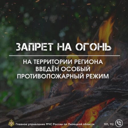 На территории Липецкой области введён особый противопожарный режим